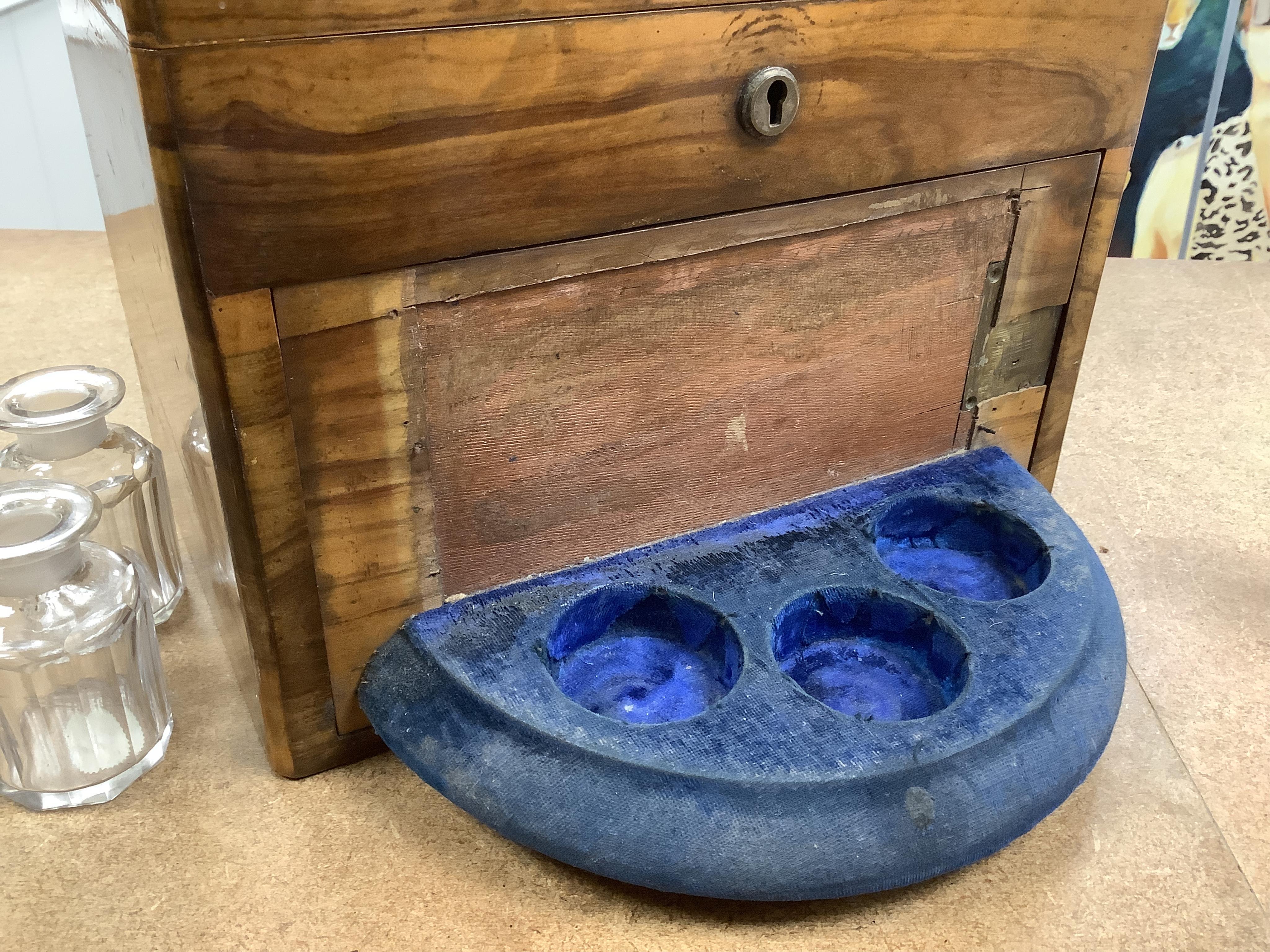 A 19th century walnut jewellery and scent casket, 26cm wide